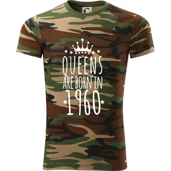 Pánské tričko Queens are born in 1960 - Army CAMOUFLAGE - M ( Hnědý maskáč )