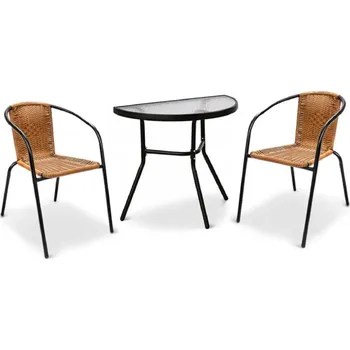 Crossheim C25007 Set Půlkulatý stůl + 2 židle PE rattan, hnědý