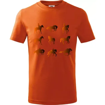 Chlapecké tričko Koně v kostce - Tričko dětské bavlněné - 158 cm/12 let ( Oranžová )