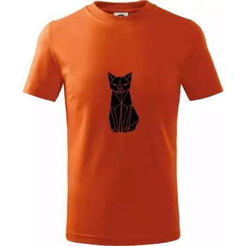 Origami kočka zepředu - Tričko dětské bavlněné - 104-110cm / 3-4 roky ( Oranžová )