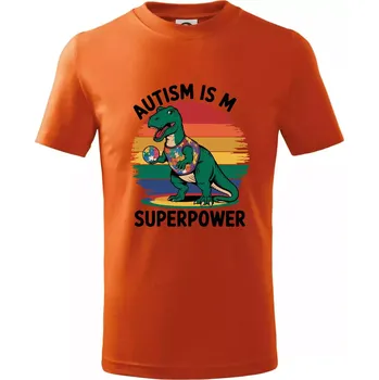 Dinousarus a puzzle Autism is my superpower - Tričko dětské bavlněné - 158 cm/12 let ( Oranžová )
