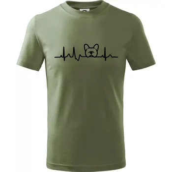 EKG Francouzský buldoček hlava - Tričko dětské bavlněné - 98 cm / 2 roky ( Khaki )