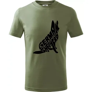 Německý ovčák sedící napis - Tričko dětské bavlněné - 98 cm / 2 roky ( Khaki )