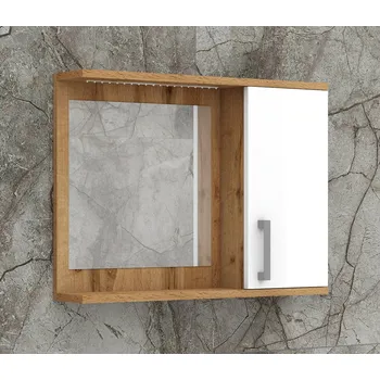 Koupelnový nábytek Nabytekmorava Koupelnová skříňka se zrcadlem K10 pravá barva skříňky: dub wotan, barva dvířek: bílá lamino