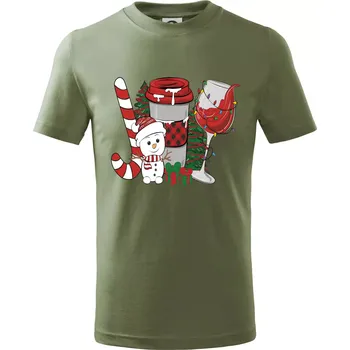 Vánoce, víno a sněhulák - Tričko dětské bavlněné - 146 cm/10 let ( Khaki )