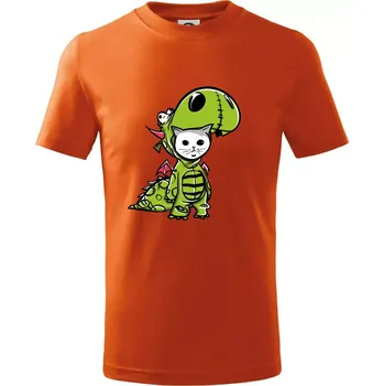 Kočkosaurus Rex - Tričko dětské bavlněné - 146 cm/10 let ( Oranžová )