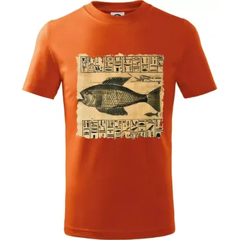 Chlapecké tričko Egyptské hieroglyfy ryba - Tričko dětské bavlněné - 146 cm/10 let ( Oranžová )