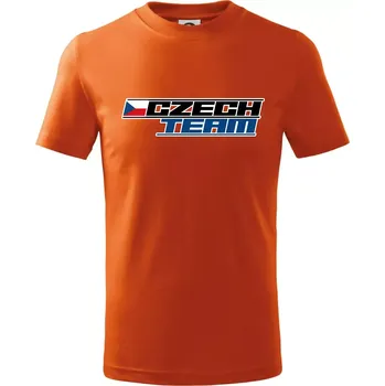 Chlapecké tričko Czech team s vlajkou - Mistrovství světa v ledním hokeji 2025 - Tričko dětské bavlněné - 158 cm/12 let ( Oranžová )