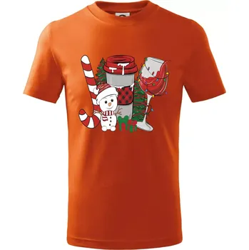 Chlapecké tričko Vánoce, víno a sněhulák - Tričko dětské bavlněné - 122 cm/6 let ( Oranžová )