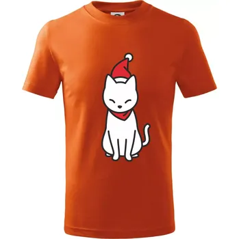 Chlapecké tričko Vánoční kočka sedící - Tričko dětské bavlněné - 104-110cm / 3-4 roky ( Oranžová )