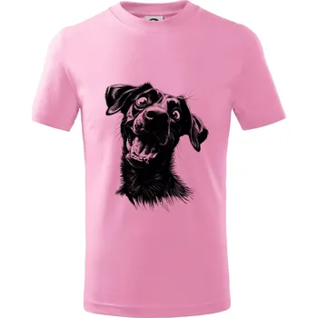 Černobílá karikatura Labrador tmavý - Tričko dětské bavlněné - 98 cm / 2 roky ( Růžová )