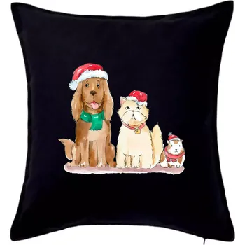 Polštář Veselé vánoce - pes, křeček a kočka - Polštář 50x50 - 50x50 - Pouze potah ( Černá )