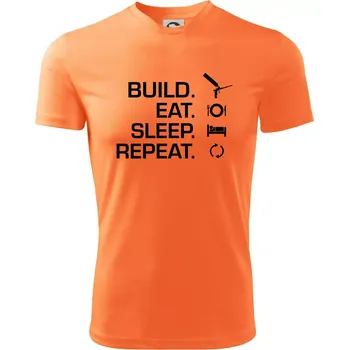 Build eat sleep repeat - montážní pěna - Dětské triko sportovní (dresovina) - 158 cm/12 let ( Neon mandarine )