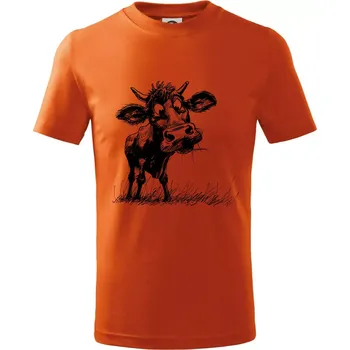 Černobílá karikatura kráva stojící - Tričko dětské bavlněné - 158 cm/12 let ( Oranžová )