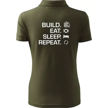 Build eat sleep repeat - cihly - Polokošile dámská Pique Polo - XS ( Military )