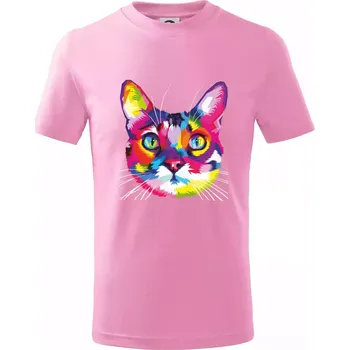 Kočka duhová hlava - Tričko dětské bavlněné - 98 cm / 2 roky ( Růžová )