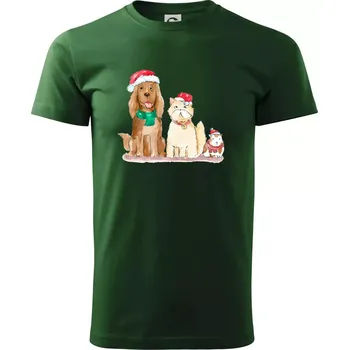 Pánské tričko Veselé vánoce - pes, křeček a kočka - Triko extra velké (5-8XL) - 6XL ( Lahvově zelená )