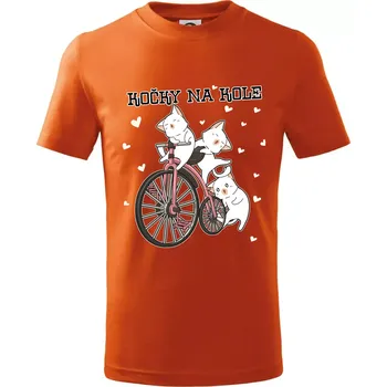 Kočky na kole - Tričko dětské bavlněné - 146 cm/10 let ( Oranžová )