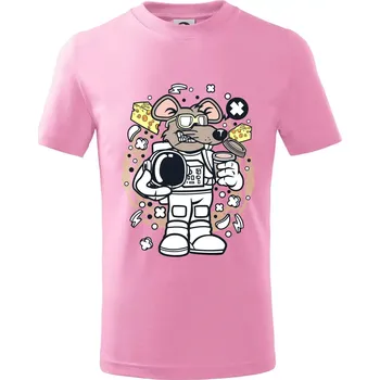 Chlapecké tričko Myš kosmonaut komiks - Tričko dětské bavlněné - 98 cm / 2 roky ( Růžová )