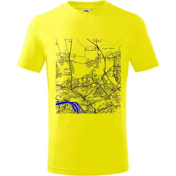 Praha 18200 - Mapa s vodními toky - Tričko dětské bavlněné - 98 cm / 2 roky ( Citrónová )