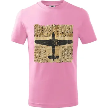 Egyptské hieroglyfy letadlo - Tričko dětské bavlněné - 134 cm/8 let ( Růžová )