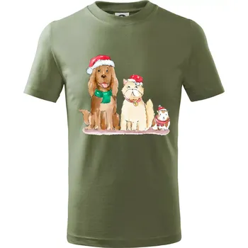 Chlapecké tričko Veselé vánoce - pes, křeček a kočka - Tričko dětské bavlněné - 98 cm / 2 roky ( Khaki )