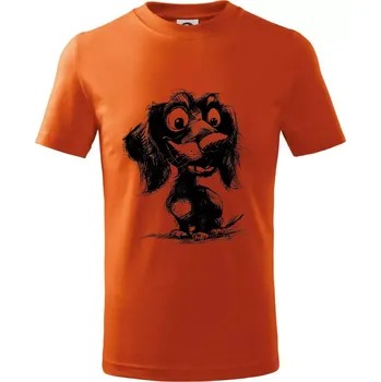 Chlapecké tričko Černobílá karikatura jezevčík - Tričko dětské bavlněné - 134 cm/8 let ( Oranžová )