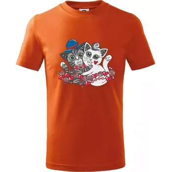 Chlapecké tričko Kočky v objetí (Pecka design) - Tričko dětské bavlněné - 158 cm/12 let ( Oranžová )