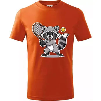 Mýval hraje tenis kreslený - Tričko dětské bavlněné - 104-110cm / 3-4 roky ( Oranžová )