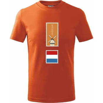 Chlapecké tričko Amsterdam známka barevná - Tričko dětské bavlněné - 104-110cm / 3-4 roky ( Oranžová )
