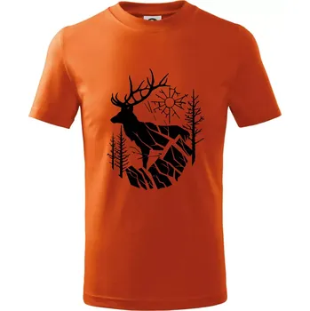 Chlapecké tričko Jelen v lese křivky - Tričko dětské bavlněné - 98 cm / 2 roky ( Oranžová )