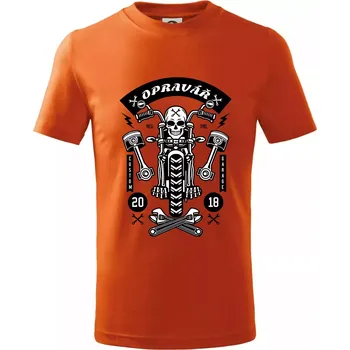 Chlapecké oblečení Lebka motorkář opravář - Tričko dětské bavlněné - 134 cm/8 let ( Oranžová )