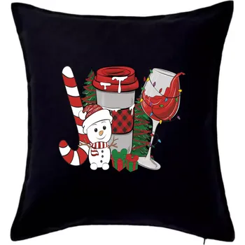 Polštář Vánoce, víno a sněhulák - Polštář 50x50 - 50x50 - Pouze potah ( Černá )