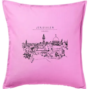 Polštář Kreslený Jeruzalém - Polštář 50x50 - 50x50 - Pouze potah ( Růžová )