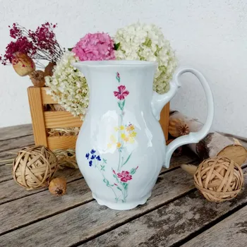 Konvice na čaj BERNADOTTE mlékovka 1000 ml, barevné květiny, Thun 179 (Porcelánový džbánek 2. jakost)