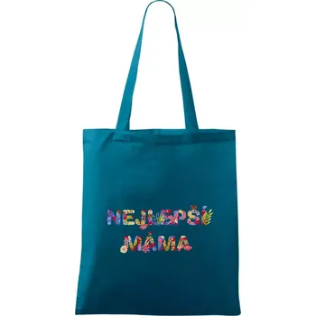 Květinový nápis - Nejlepší máma - Taška bavlněná - 42 x 38 cm ( Petrolejová )