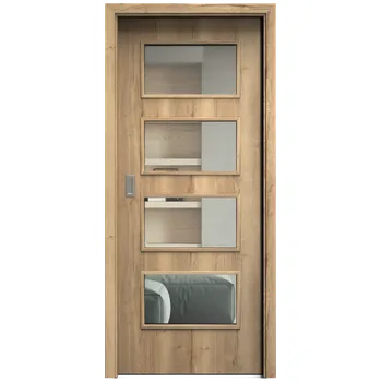Interiérové dveře SAPELI SWING KOMFORT M49 - CPL LAMINÁT - POSUVNÉ DVEŘE VČ. ZÁRUBNĚ - Dub Halifax Průchozí šířka (cm): 70, Průchozí výška (cm): 197, Typ skla: Čiré sklo