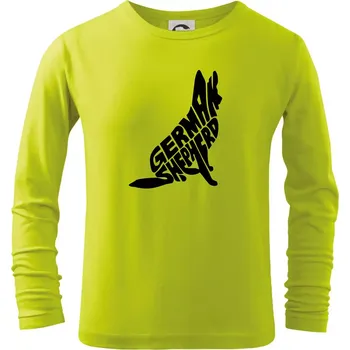 Chlapecké tričko Německý ovčák sedící napis - Triko dětské Long Sleeve - 104-110cm / 3-4 roky ( Limetková )