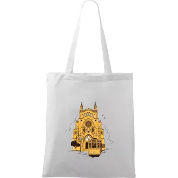 Mallorca - katedrála a tramvaj - Taška bavlněná - 42 x 38 cm ( Bílá )
