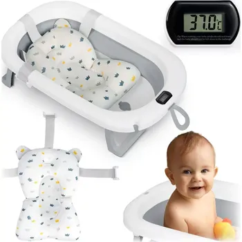 Kojenecká hygiena Skládací vanička pro děti a kojence s teploměrem a vložkou bílo-šedá (728702)