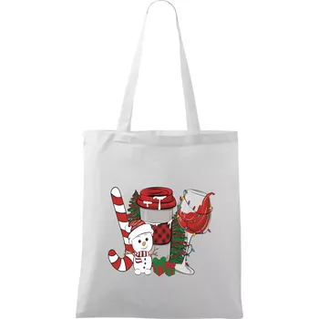 Vánoce, víno a sněhulák - Taška bavlněná - 42 x 38 cm ( Bílá )