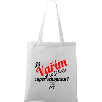 Já vařím - tvoje superschopnost? šikmý nápis - Taška bavlněná - 42 x 38 cm ( Bílá )