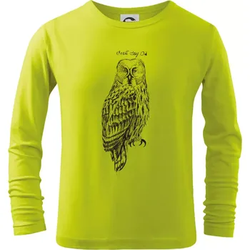 Dětská móda Puštík vousatý great gray owl - Triko dětské Long Sleeve - 122 cm/6 let ( Limetková )
