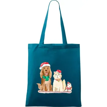 Veselé vánoce - pes, křeček a kočka - Taška bavlněná - 42 x 38 cm ( Petrolejová )