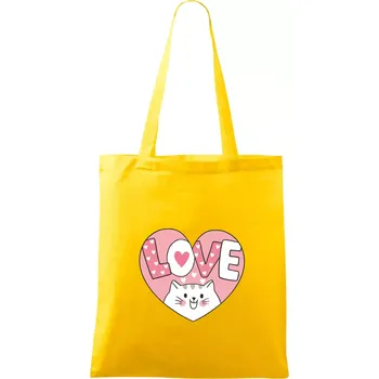 Kočka love - růžové srdce - Taška bavlněná - 42 x 38 cm ( Žlutá )
