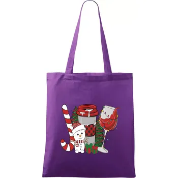 Vánoce, víno a sněhulák - Taška bavlněná - 42 x 38 cm ( Fialová )
