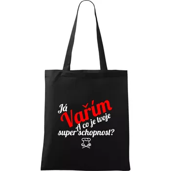 Já vařím - tvoje superschopnost? šikmý nápis - Taška bavlněná - 42 x 38 cm ( Černá )