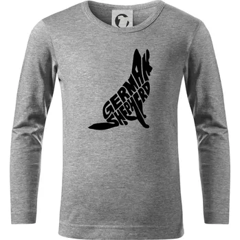 Německý ovčák sedící napis - Triko dětské Long Sleeve - 134 cm/8 let ( Tmavě šedý melír )