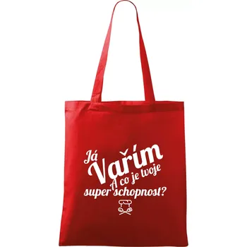 Nákupní taška Já vařím - tvoje superschopnost? šikmý nápis - Taška bavlněná - 42 x 38 cm ( Červená )