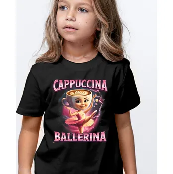 Chlapecké tričko Tričko Italian Brainrot - Ballerina Cappucino Barva: Černá, Velikost: 110 cm/4 roky, Střih: Dámské